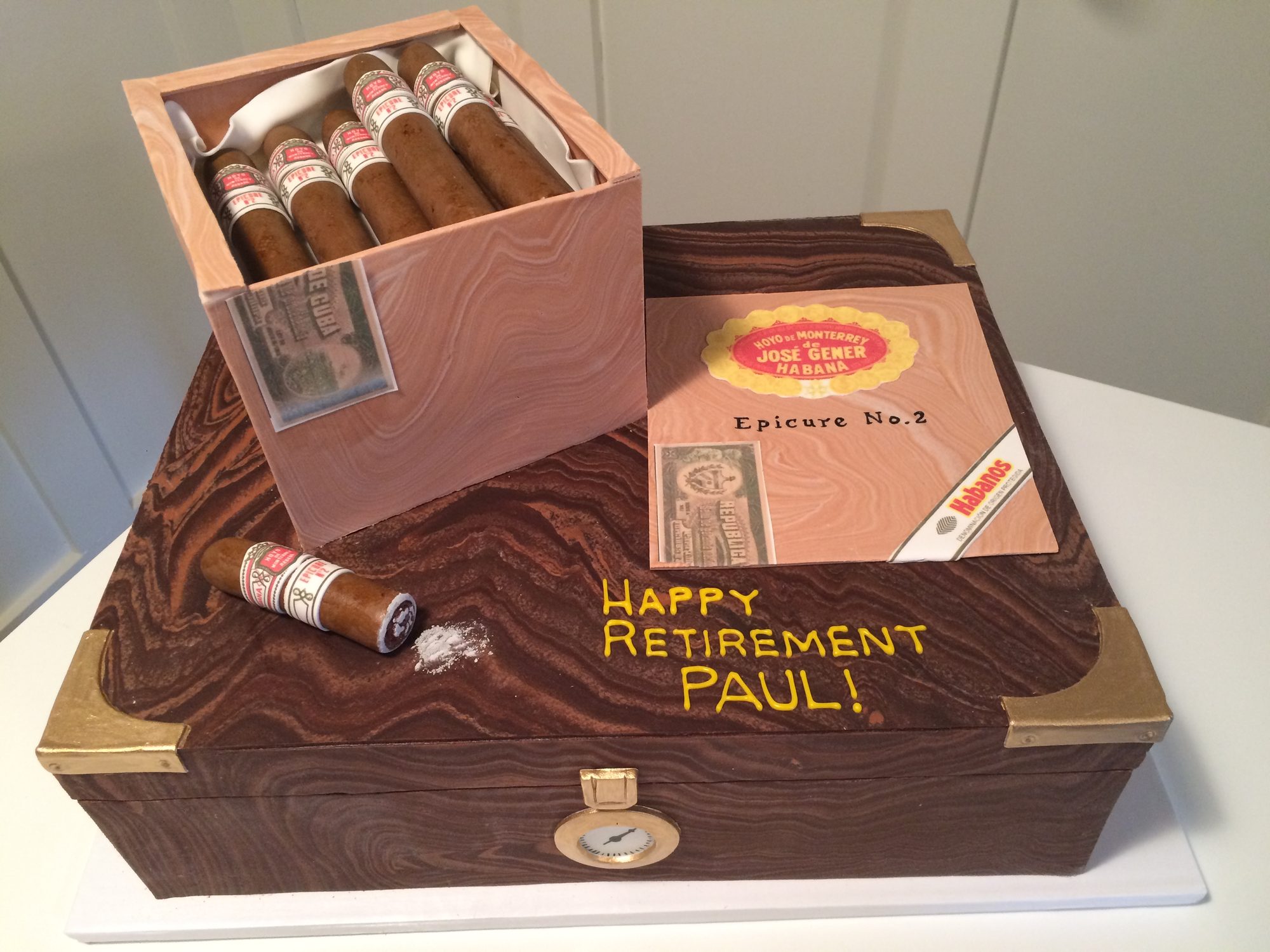 Cigar box retirement cake